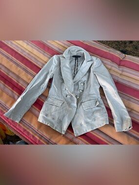 White House Black Market Light Gray Blazer with Leopard Trim
